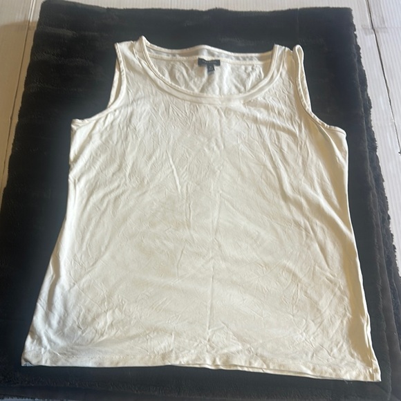 Tops - Talbots Women's Cream Tank Top with rounded decorative neck w different fabric